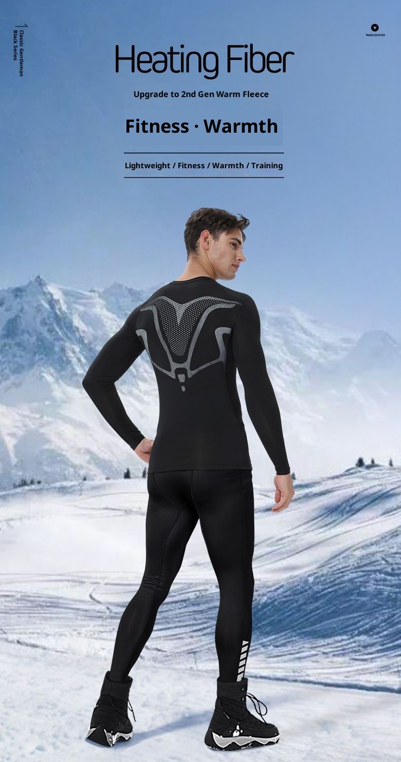 Conjunto térmico de esquí para hombre de secado rápido, ajustado, para correr y hacer deporte. Incluye camiseta interior térmica, forro polar y camiseta de forro polar para actividades al aire libre. Ideal para exportación._voghion.com