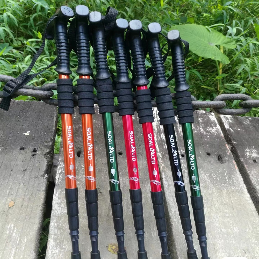 001 Telescopic Four-Section Three-Section Aluminum Alloy Elderly Shock Absorption Ultra-Light Straight Curved Handle Hiking_voghion.com