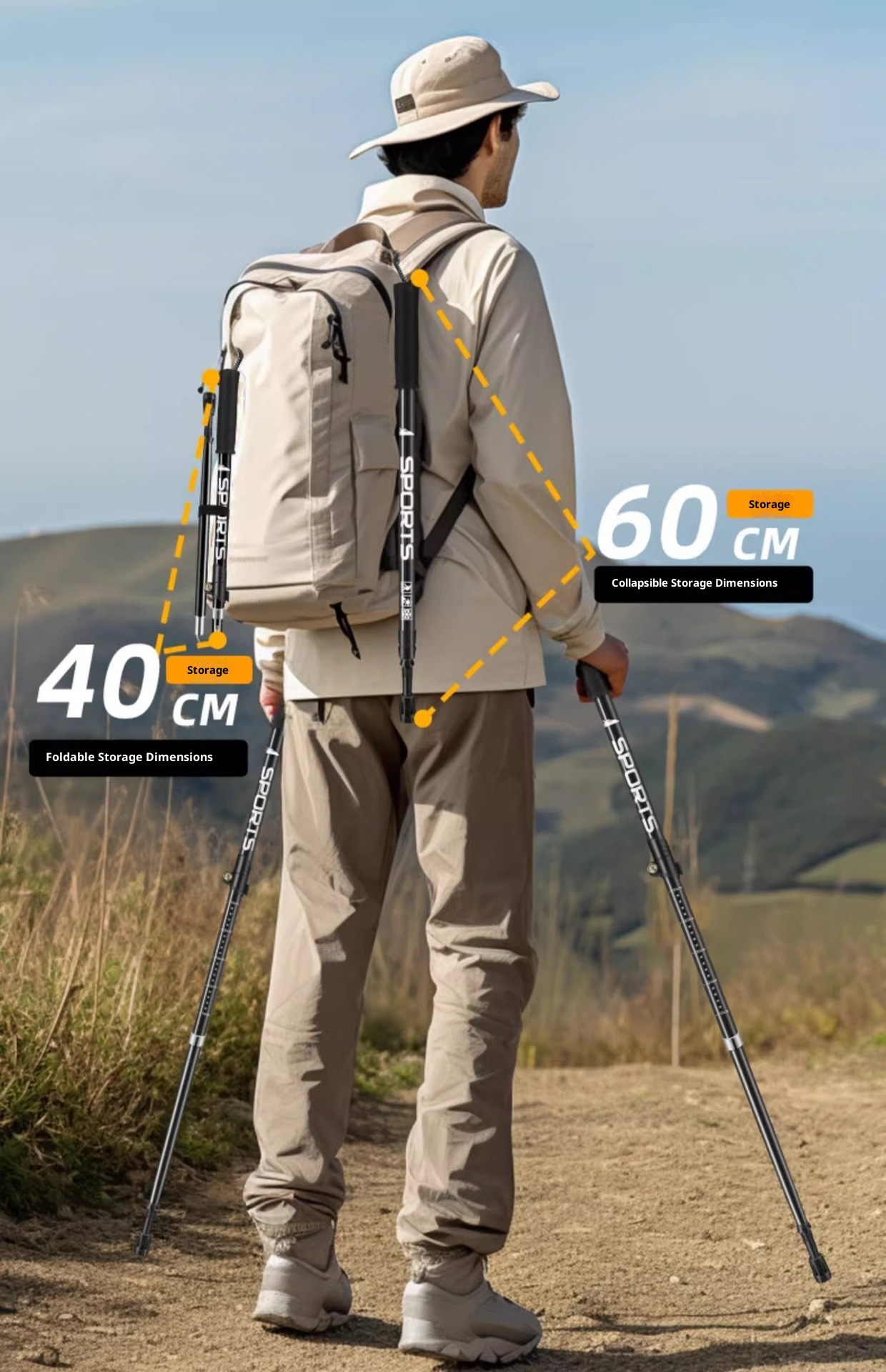 001 Aluminum Alloy Three-Section Straight Handle Trekking Pole Telescopic Walking Stick Professional Outdoor Hiking Cane_voghion.com