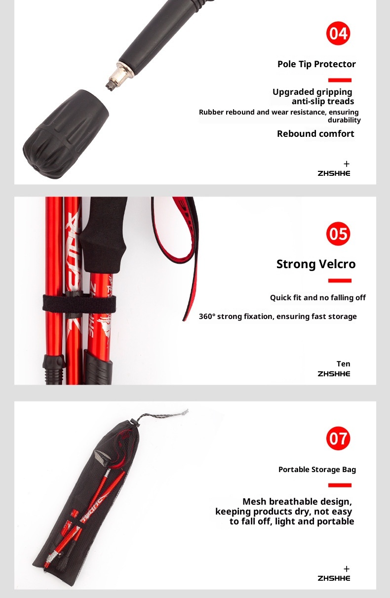 001 Bastone telescopico pieghevole leggero multifunzionale per arrampicata, escursionismo, camminata, antiscivolo_voghion.com