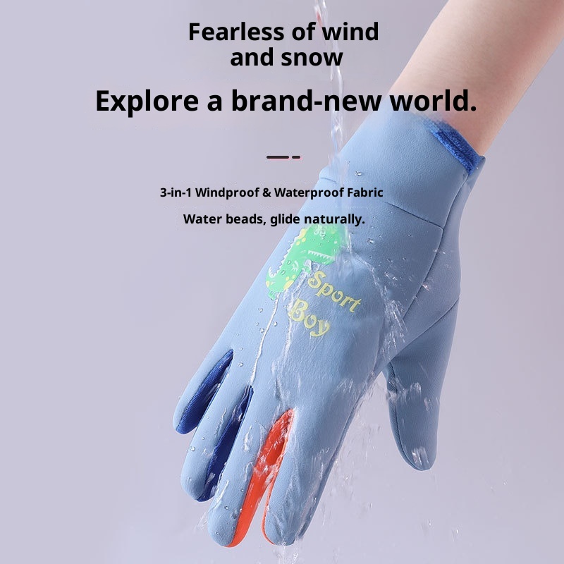 001 Winter Children's Warm Gloves Windproof Water-Resistant Boys And Girls Skiing Snow Play Fleece-Lined Cycling Outdoor_voghion.com