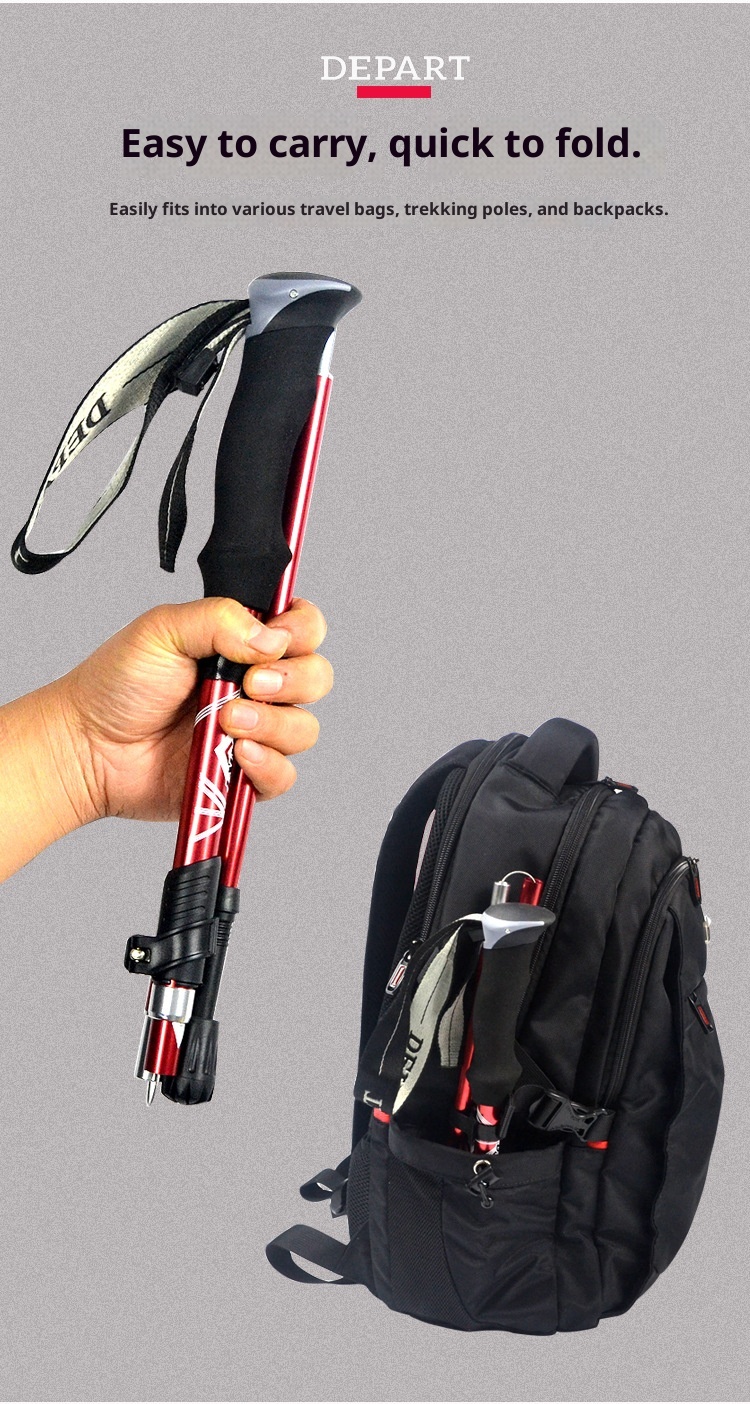 001 Lega di alluminio pieghevole ultraleggero ultra-corto telescopico bastone da trekking per esterni escursionismo arrampicata bastone da passeggio 5_voghion.com