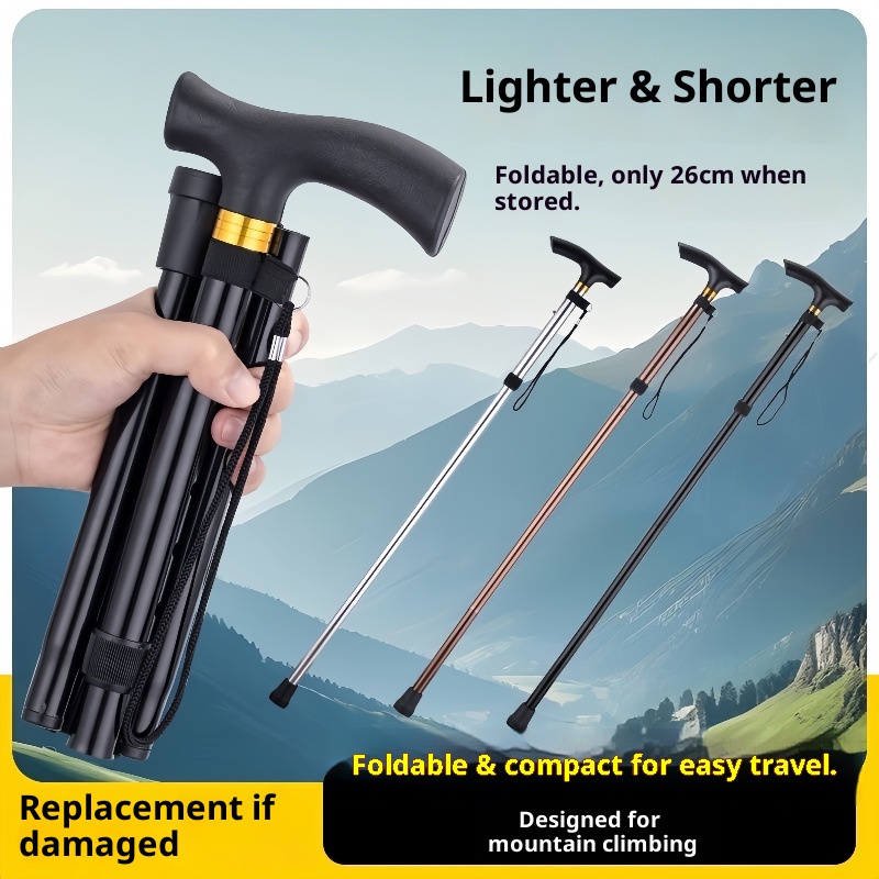 001 Unisex Elderly Folding Anti-Slip Walking Aluminum Alloy Foldable Outdoor Hiking Stick_voghion.com