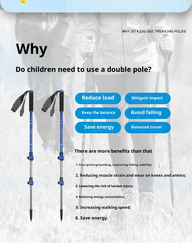 001 Bastón de trekking infantil ultraligero LACAL para exteriores, senderismo, escalada y viajes. Bastón telescópico especial._voghion.com