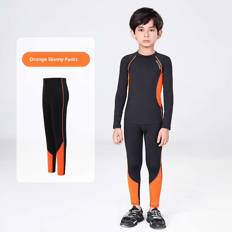 Conjunto de treino infantil de compressão Warrior 001 para outono e inverno, ideal para basquetebol e futebol. Secagem rápida._voghion.com
