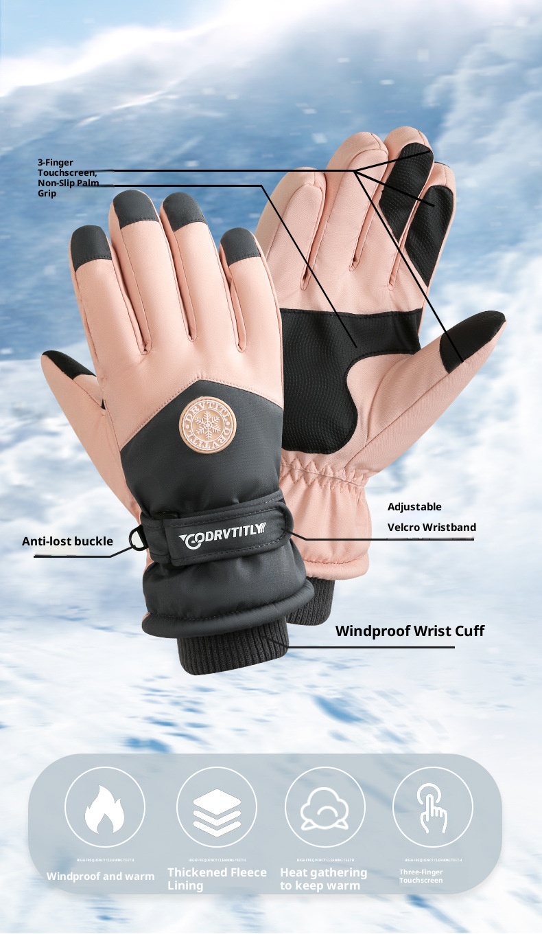 001 Women's Ski Gloves Winter Cycling Thickened Fleece Snow Play Cotton Warm Cold-Proof Electric Motorcycle Men's_voghion.com