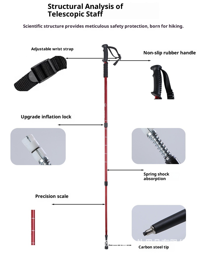 001 Ultraleichter, teleskopierbarer, faltbarer Profi-Trekkingstock aus Aluminiumlegierung für Wanderungen und Klettertouren_voghion.com