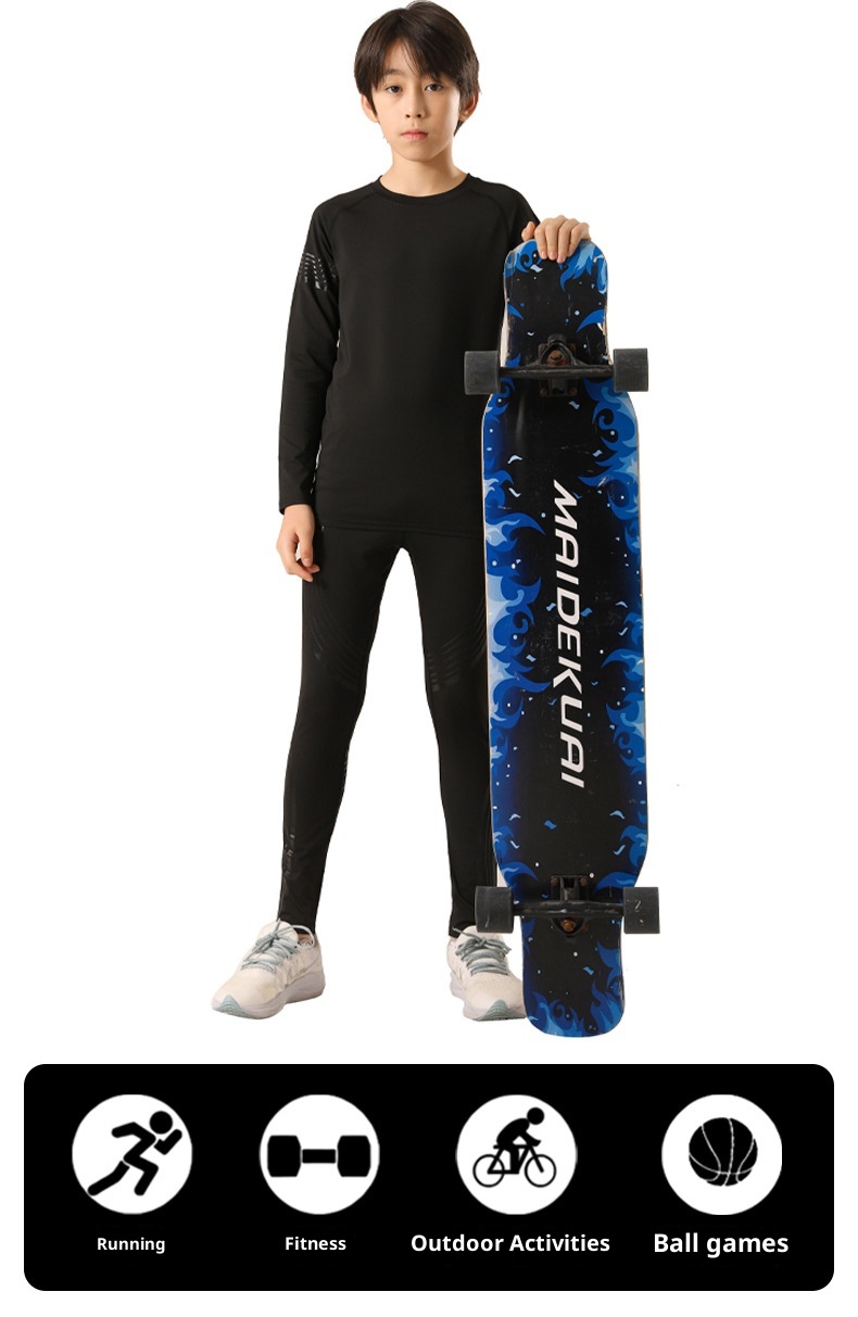 001 Maglia intima da sci attillata per bambini, ad asciugatura rapida, foderata in pile, per autunno e inverno, per sport, basket e calcio, allenamento interno_voghion.com