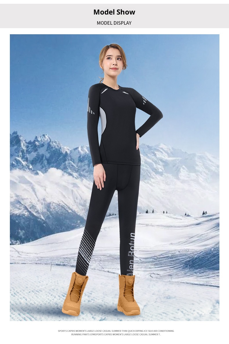 001 Intimo termico da sci da donna ad asciugatura rapida, set sportivo invernale da corsa, top a maniche lunghe con fodera in pile per escursionismo_voghion.com