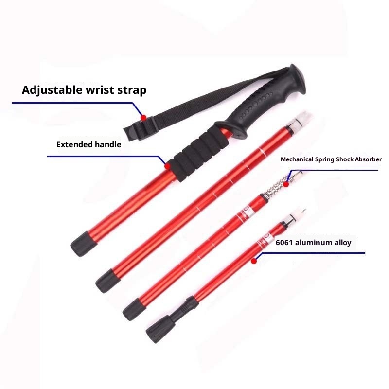 001 Outdoor Travel Climbing Multi-Functional Retractable Walking Stick Hiking Trail Three-Section Four-Section Ultra-Light_voghion.com