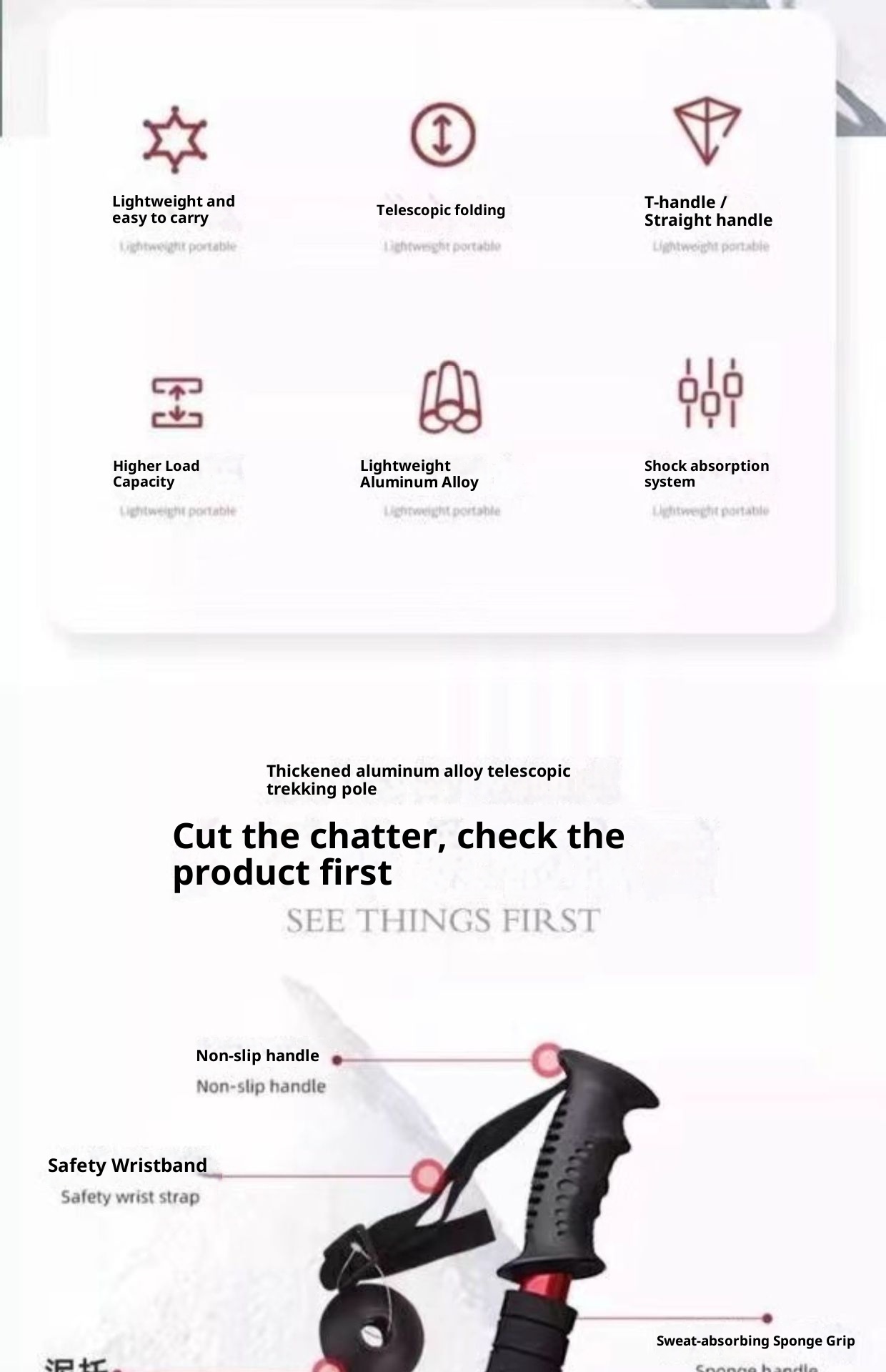 001 Bastone da passeggio per arrampicata all'aperto per uomini e donne, asta telescopica pieghevole per bambini, attrezzatura per la spedizione gratuita_voghion.com