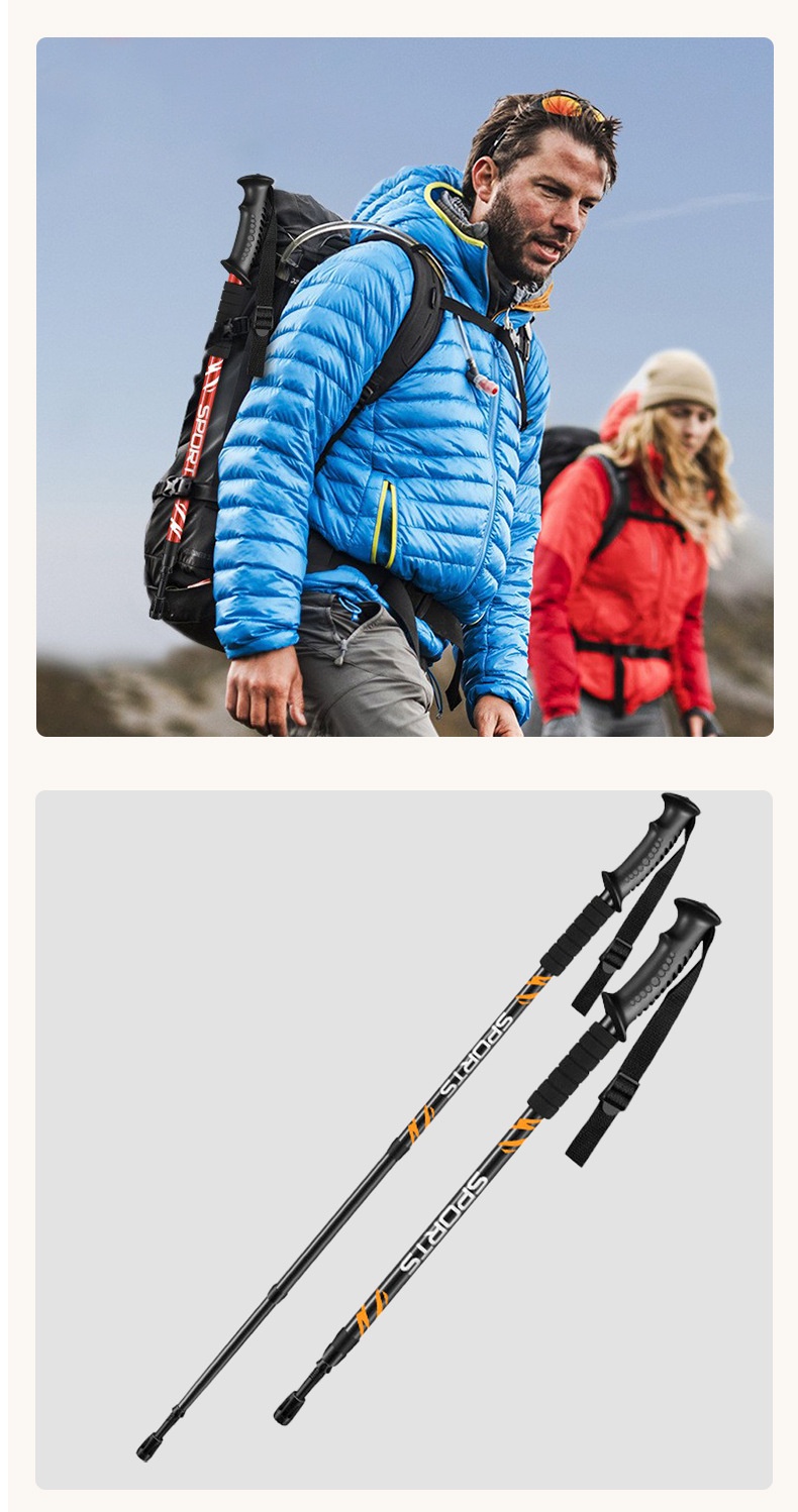 001 Bastone da trekking per esterni, tre sezioni, telescopico in lega di alluminio, bastone da trekking per anziani, antiscivolo, assorbimento degli urti, camminata_voghion.com