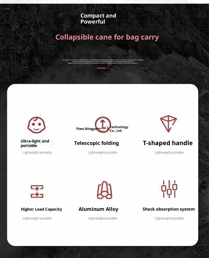 001 Wanderstock, fünfteilig, faltbar, ultrakurz, teleskopierbar, für Damen und Herren, Gummi, ohne Aufdruck_voghion.com