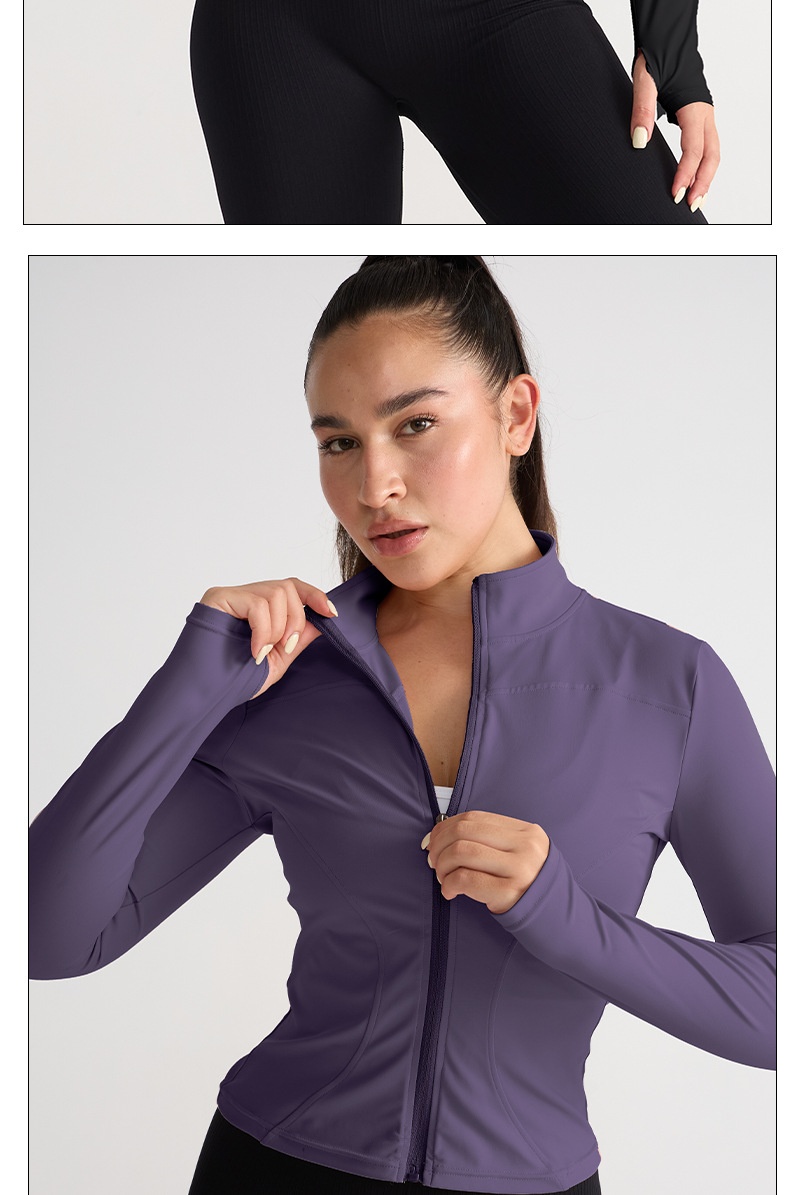 001 Giacca elasticizzata alta Abbigliamento fitness Top Autunno Inverno Collo alto Cerniera Abbigliamento sportivo Corsa Slim Fit Manica lunga Yoga_voghion.com