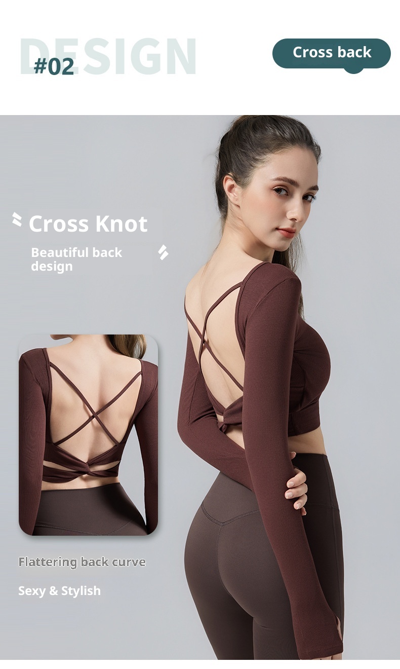 001 Top da yoga da donna con imbottitura per il petto, per pilates, con schiena scoperta, dimagrante, sportivo, a maniche lunghe, per allenamento e fitness_voghion.com