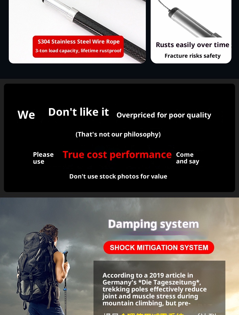 001 Fiber Teleskop-Falt-Trekkingstock für Damen und Herren, rutschfest, Wanderstock aus Carbonlegierung mit Stoßdämpfung_voghion.com