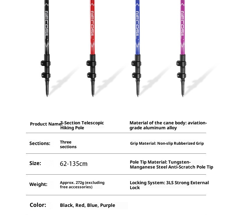 001 Multifunctional Climbing Trekking Pole Aluminum Alloy Telescopic Outdoor Lightweight Walking Stick For Hiking_voghion.com