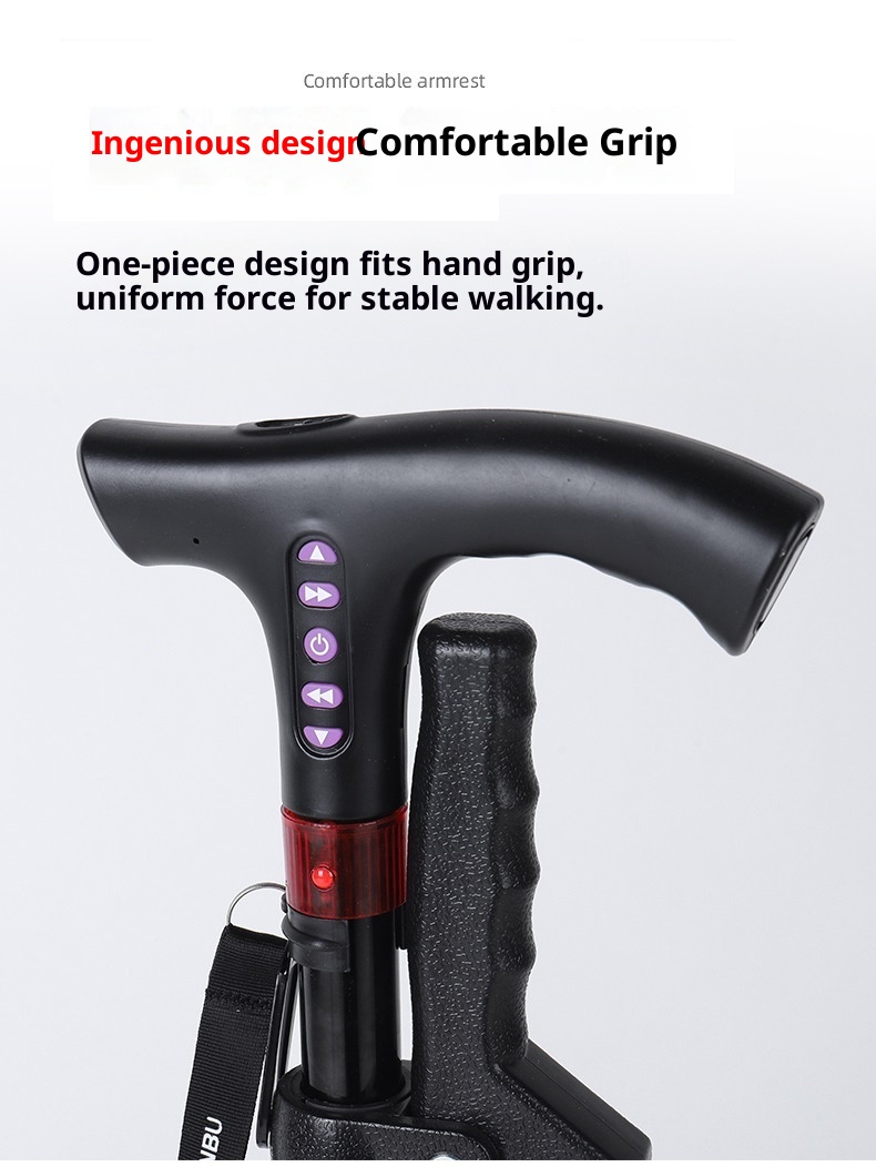001 Multifunctional Smart Radio Elderly, Anti-Slip Telescopic Cane With Light, Aluminum Alloy Walking Stick For Seniors_voghion.com