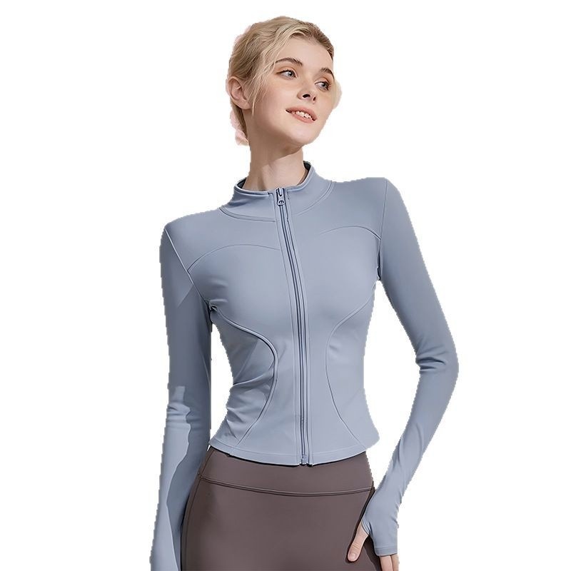 001 Lulu Yoga Giacca sportiva aderente, traspirante, ad asciugatura rapida, con colletto alto, vestibilità slim e dimagrante, per allenamento, ad alta elasticità_voghion.com