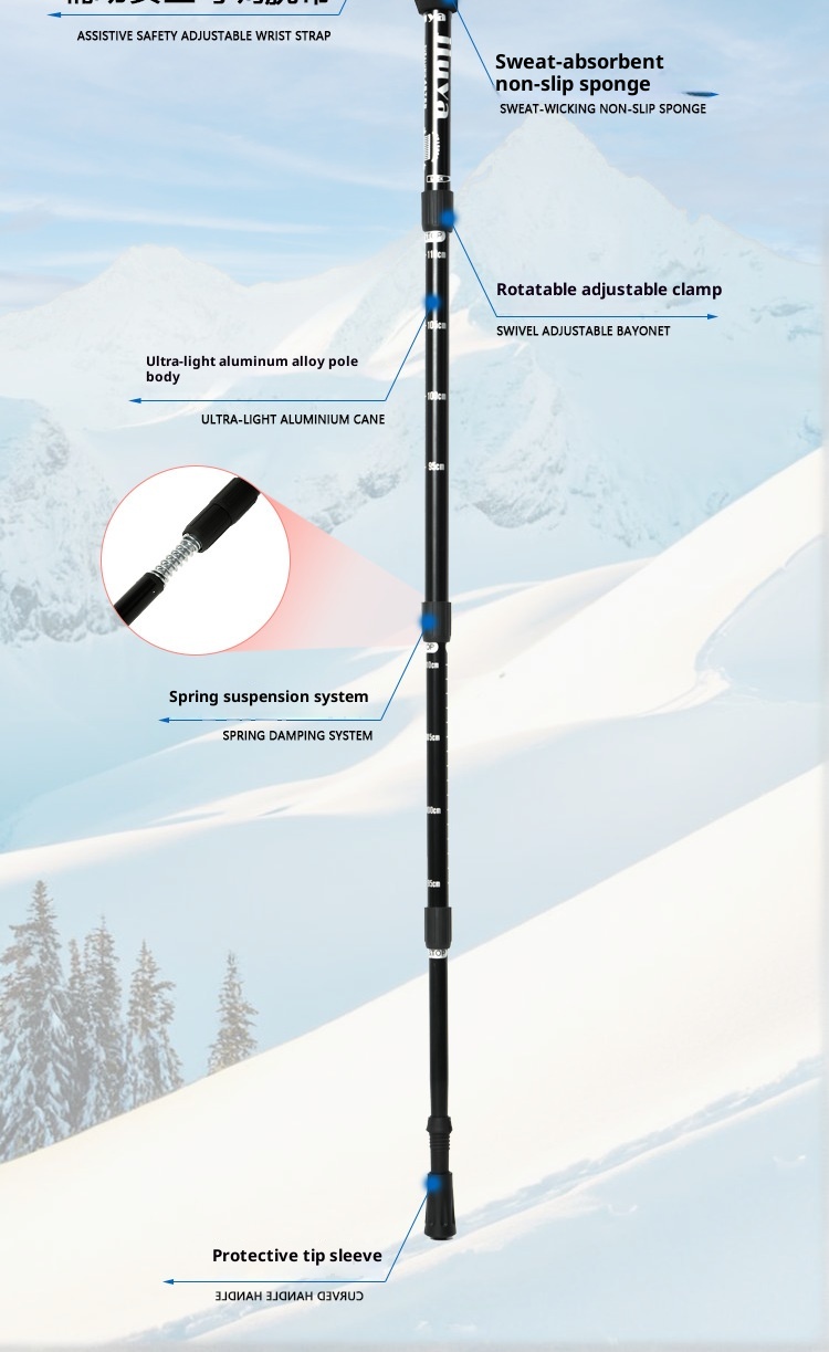 001 Bastone da trekking telescopico da viaggio, da escursionismo, da arrampicata, da esterno, in lega di alluminio, all'ingrosso_voghion.com