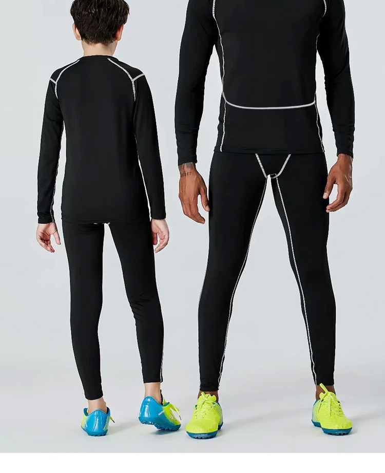 001 Children's Compression Training Suit Set Boys Basketball Soccer Sports Fitness Warm Base Layer Student Autumn Winter_voghion.com
