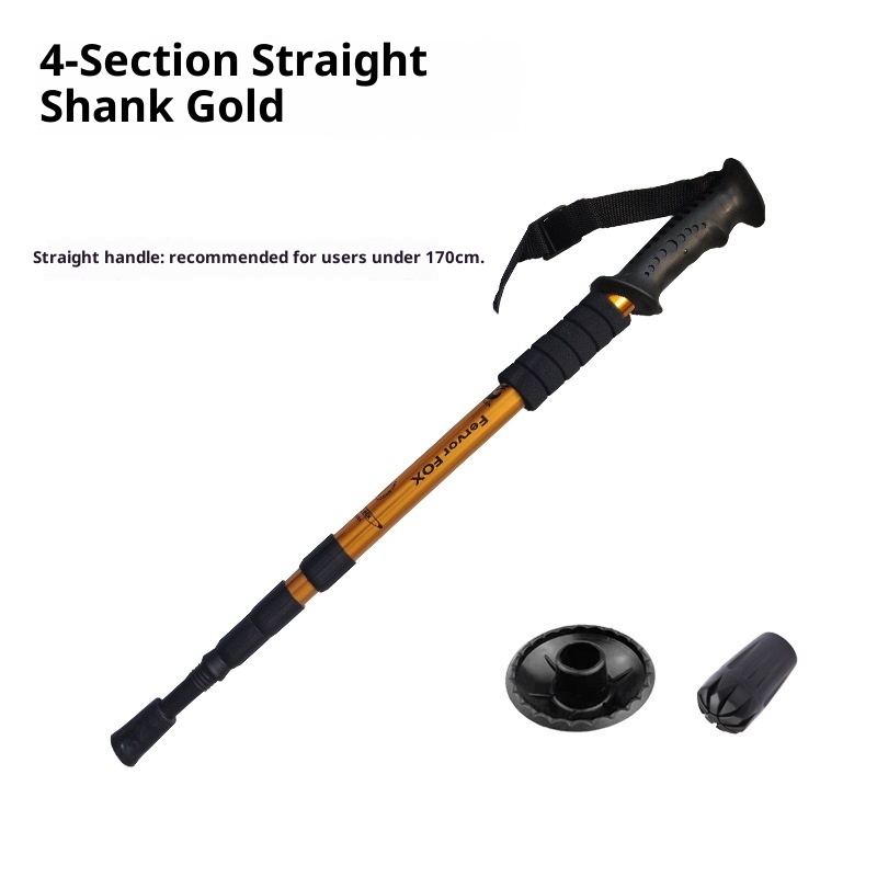 001 Telescopic Four-Section Three-Section Aluminum Alloy Elderly Shock Absorption Ultra-Light Straight Curved Handle Hiking_voghion.com