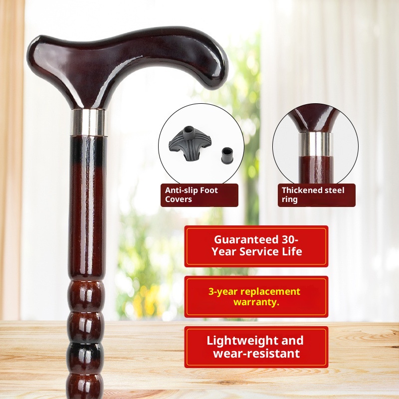 001 Bastone da passeggio in legno massello antiscivolo per anziani con impugnatura a forma di testa di drago, leggero, a quattro zampe, anticaduta_voghion.com