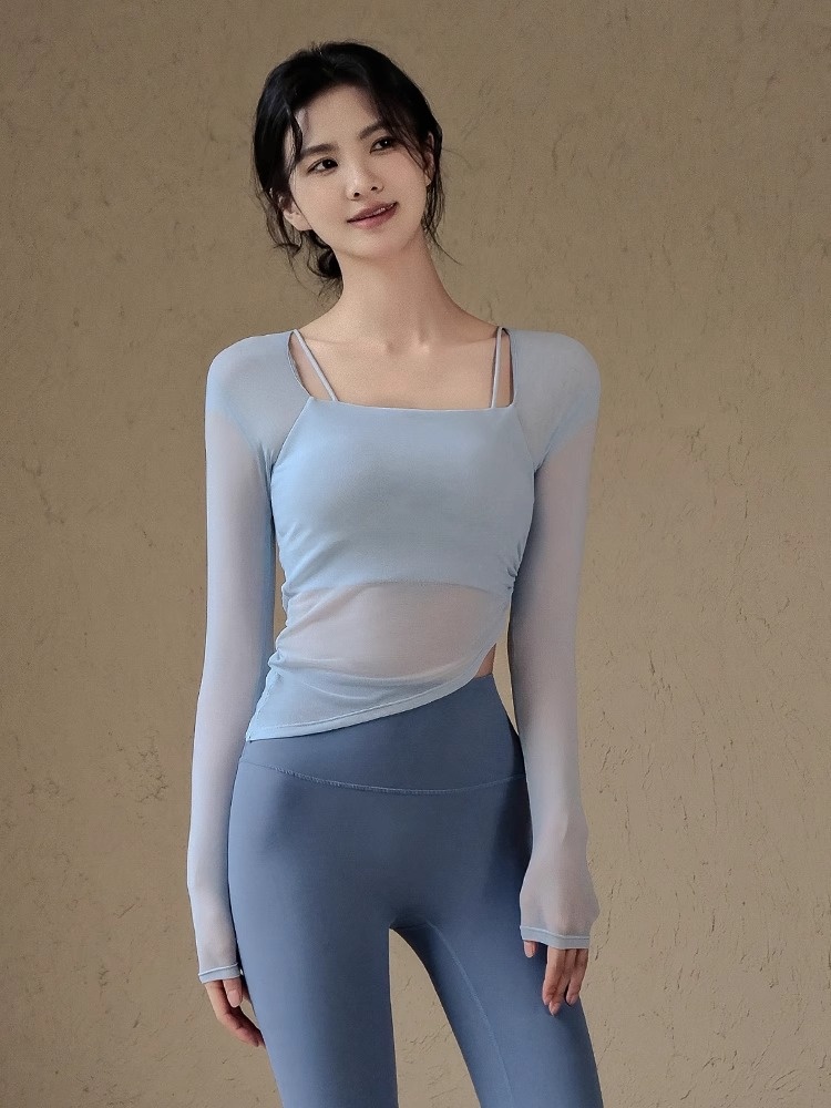 001 Yoga Clothes With Chest Pads Fo Women, Mesh Splicing, Quick-dy Spots Top, High-end Feel, Pilates Taining Fitness_voghion.com
