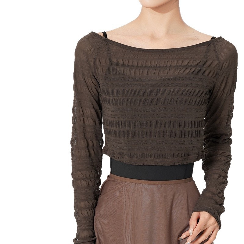 001 Yoga-Shirt für Erwachsene, Spitzenbluse für Damen, neues, stylisches Zwei-Wege-Oberteil, lange Ärmel, Mesh-Oberteil_voghion.com