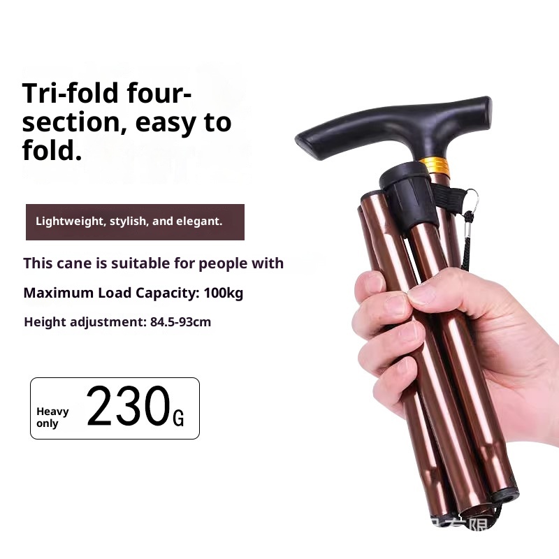 001 Bastone da passeggio per anziani, telescopico, pieghevole, portatile, da arrampicata, da trekking, antiscivolo, in lega di alluminio, con manico curvo_voghion.com
