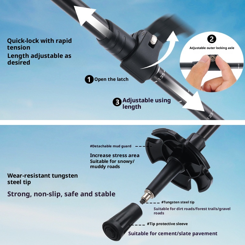 001 7075 Bastone da passeggio telescopico antiscivolo professionale ultraleggero in lega di alluminio per esterni_voghion.com