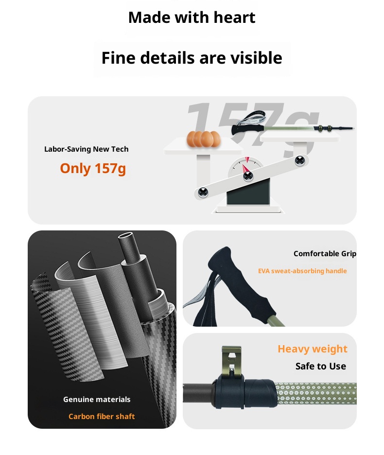Bastón telescópico ultraligero de fibra de carbono 001 para trekking, de tres secciones, para hombres y mujeres, ideal para senderismo, escalada y actividades al aire libre._voghion.com