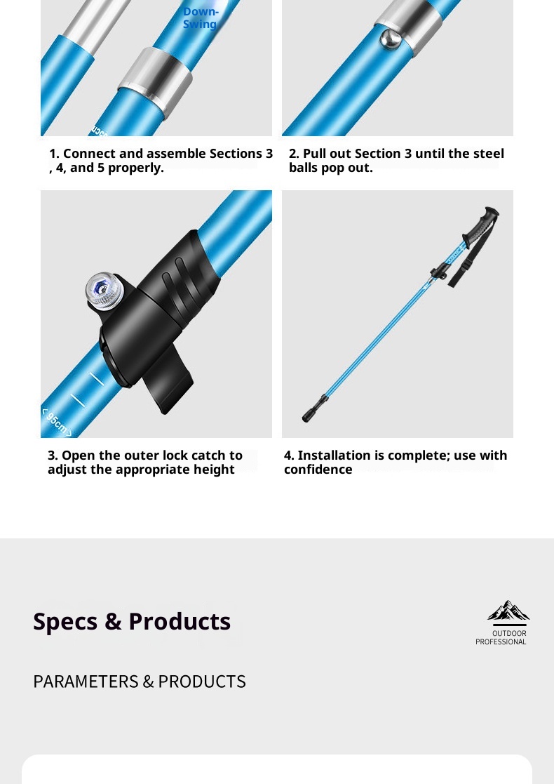 001 Ultra-light Aluminum Alloy Hiking Stick Folding Professional Outdoor Trekking Pole Five-section Anti-slip Climbing_voghion.com