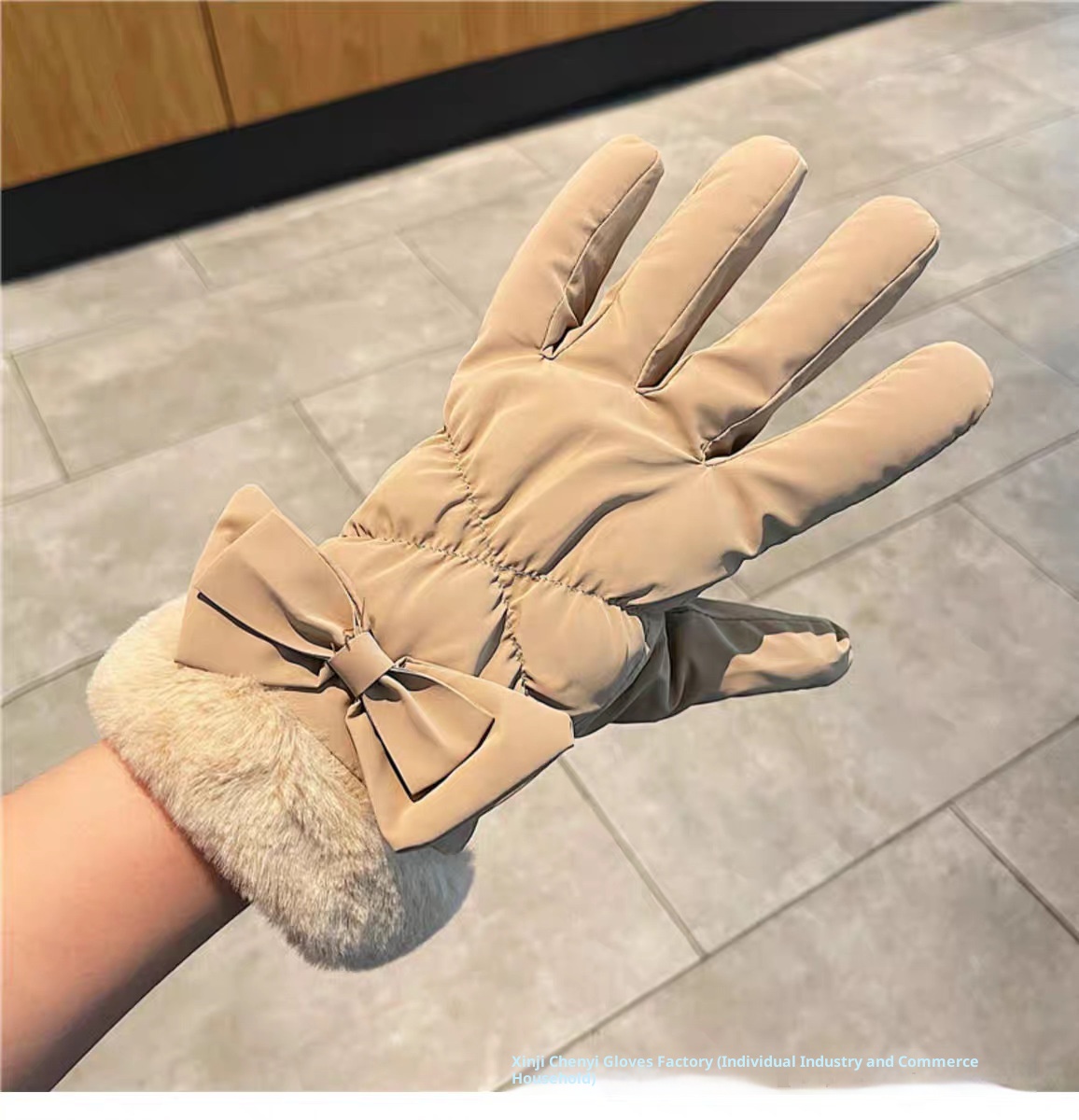 001 Women's Gloves For Cycling, Windproof, Waterproof, Touchscreen, Fleece-lined, Thickened, Electric Bike, Bowknot, Winter_voghion.com