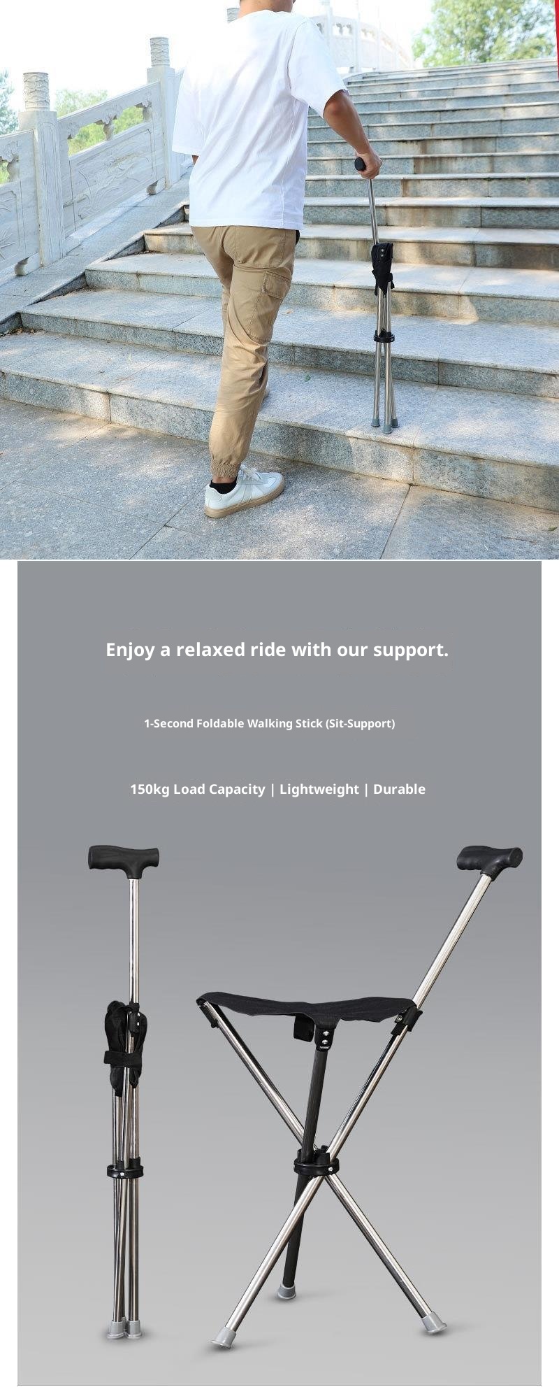 001 Cross-Border Travel Mobility Elderly Folding Portable Walking Stool Non-Slip Lightweight Hiking Stick Multi-Functional_voghion.com