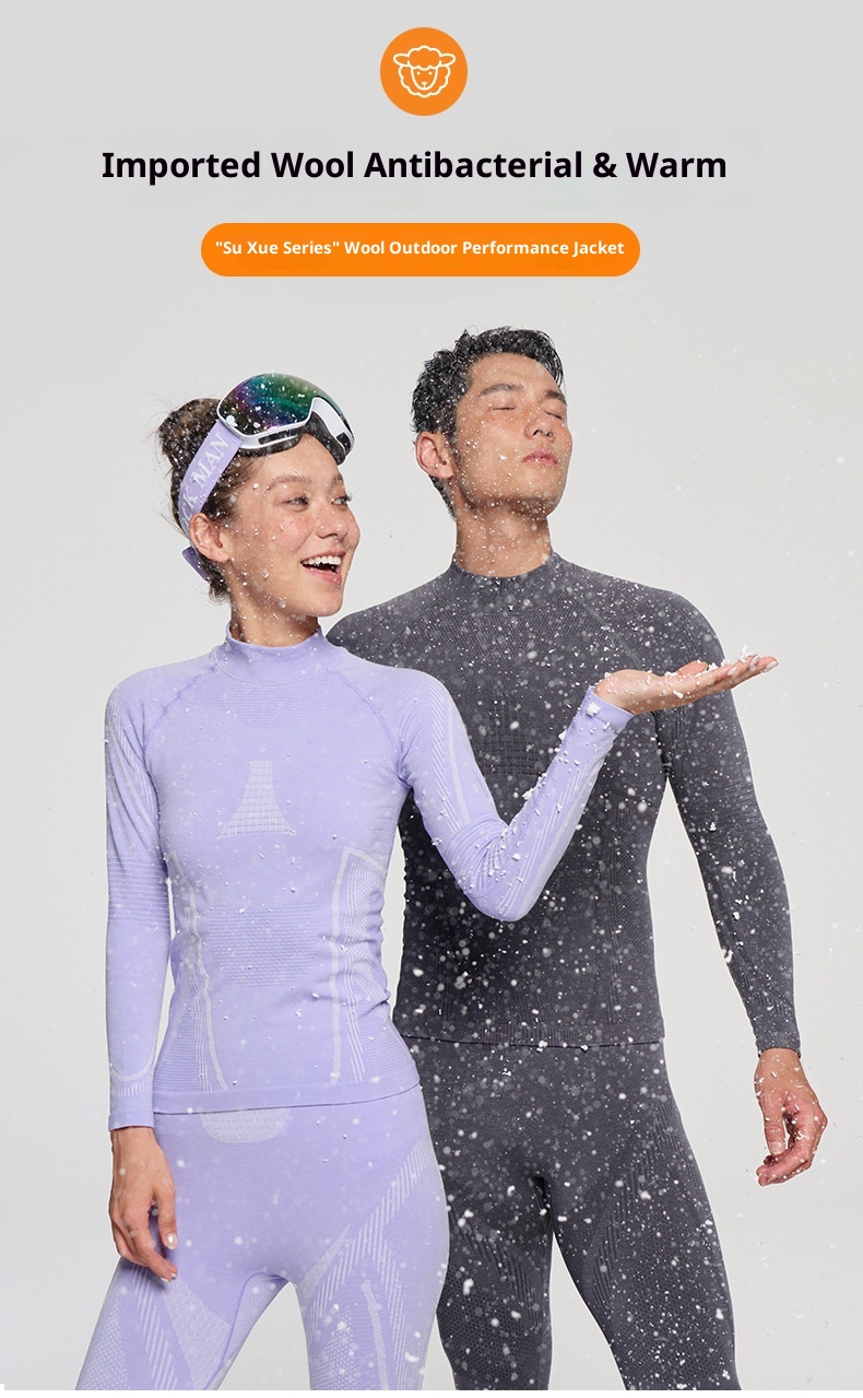 001 Outdoor-Bergsteiger-Unterwäscheset aus Merinowolle für Damen und Herren, schweißableitend, atmungsaktiv, sportlich-funktional, Ski_voghion.com