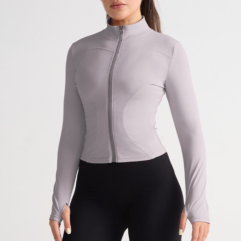 001 Giacca elasticizzata alta Abbigliamento fitness Top Autunno Inverno Collo alto Cerniera Abbigliamento sportivo Corsa Slim Fit Manica lunga Yoga_voghion.com