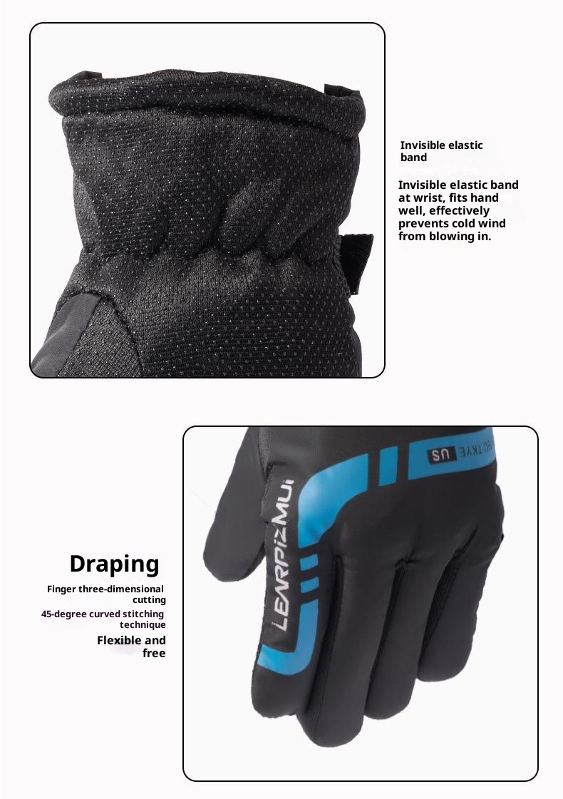 001 Winter Warm Men's Gloves For Cycling Skiing, Fleece-Lined, Thickened, Windproof, Non-Slip, Motorcycle, Electric Scooter,_voghion.com