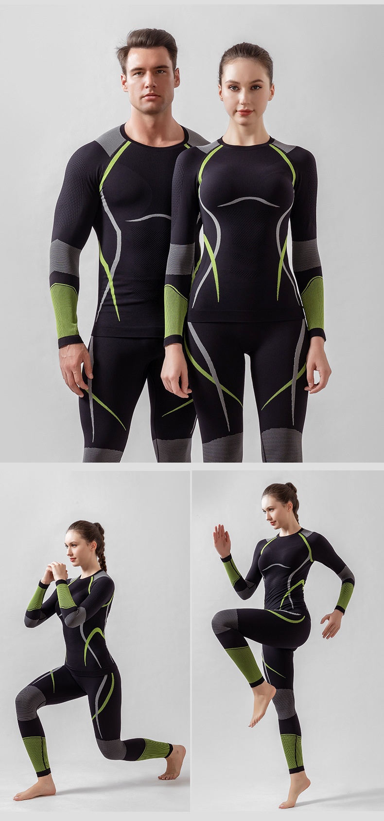 001 Set di biancheria intima termica a compressione per uomo e donna, per sport all'aria aperta, da sci, ad asciugatura rapida, autunno inverno_voghion.com