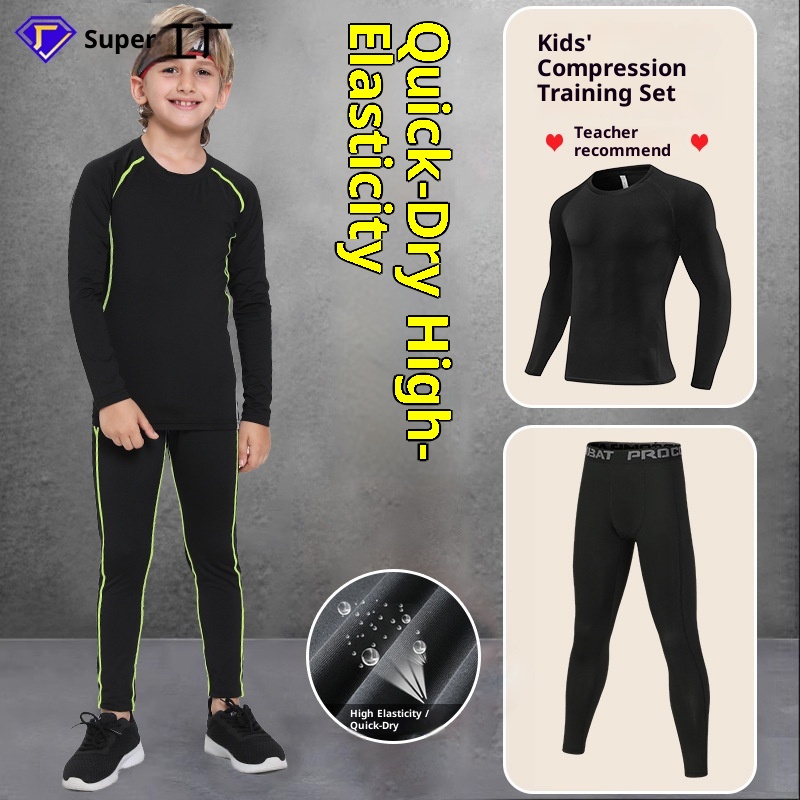 001 Children's Compression Training Suit Boys Basketball High Elastic Quick-Dry Long Sleeve Physical Fitness Football Sports_voghion.com