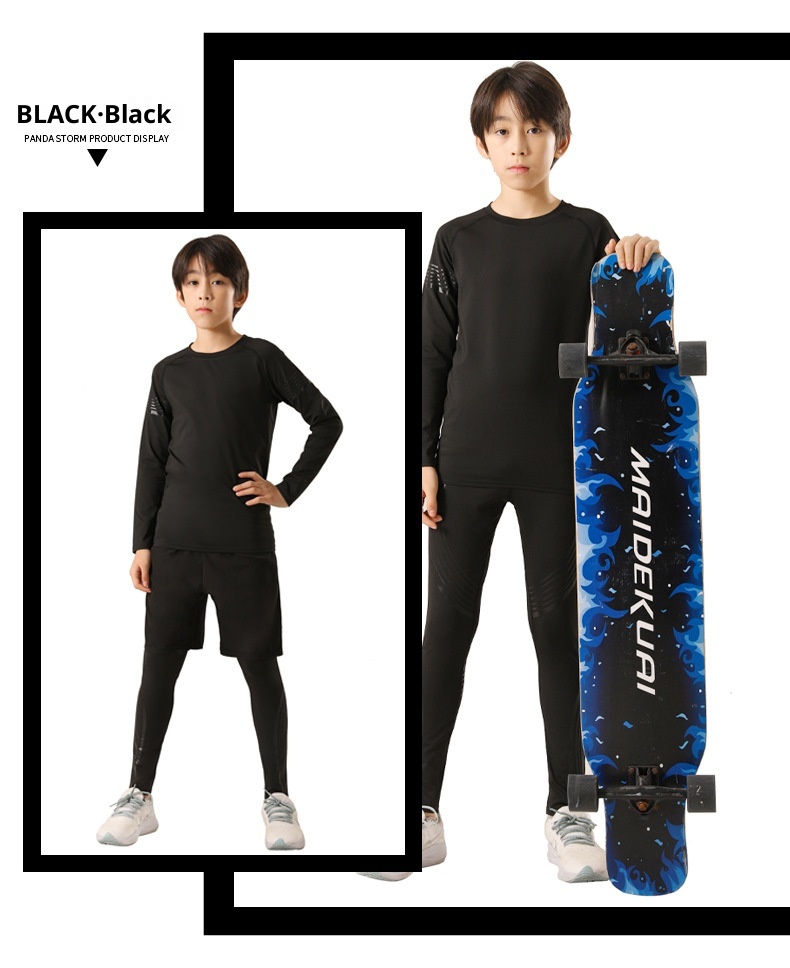 001 Maglia intima da sci attillata per bambini, ad asciugatura rapida, foderata in pile, per autunno e inverno, per sport, basket e calcio, allenamento interno_voghion.com