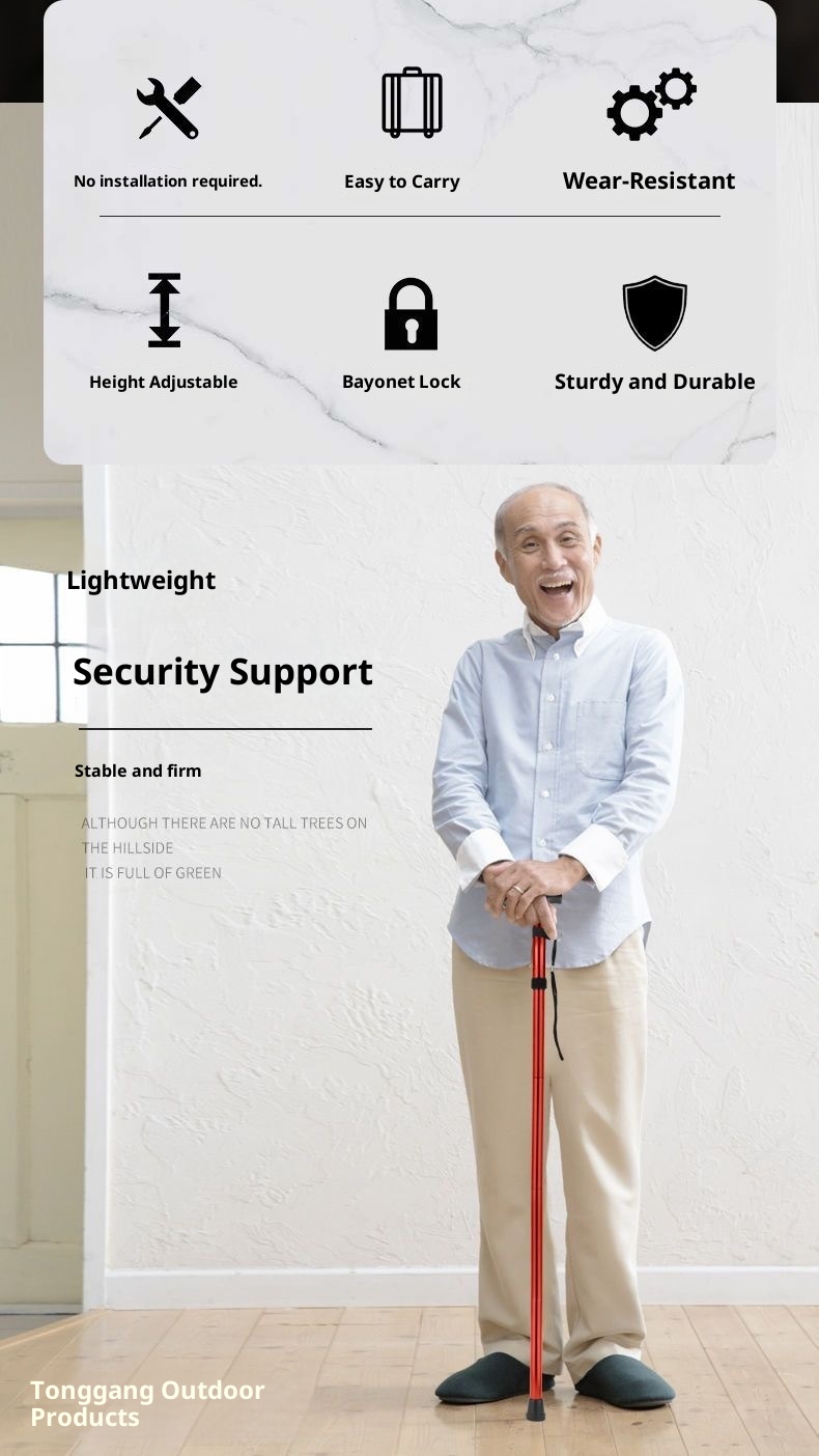 001 Unisex-Wanderstock aus Aluminiumlegierung, faltbar, rutschfest, für Senioren, für den Outdoor-Bereich_voghion.com