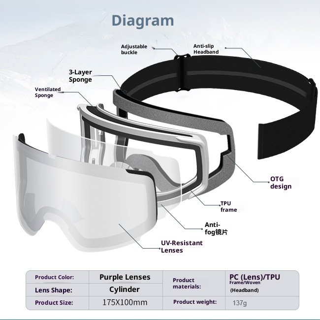 Gafas de esquí de montaña para interior, con doble capa antivaho, amplio campo de visión y diseño asférica. Claridad HD mejorada. 001 Gafas de esquí para exterior, montaña y montañismo._voghion.com