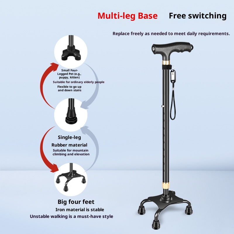 001 Elderly Telescopic Four-Legged For Seniors Special Armrest Cane Lightweight Multifunctional Non-Slip Walking Stick_voghion.com