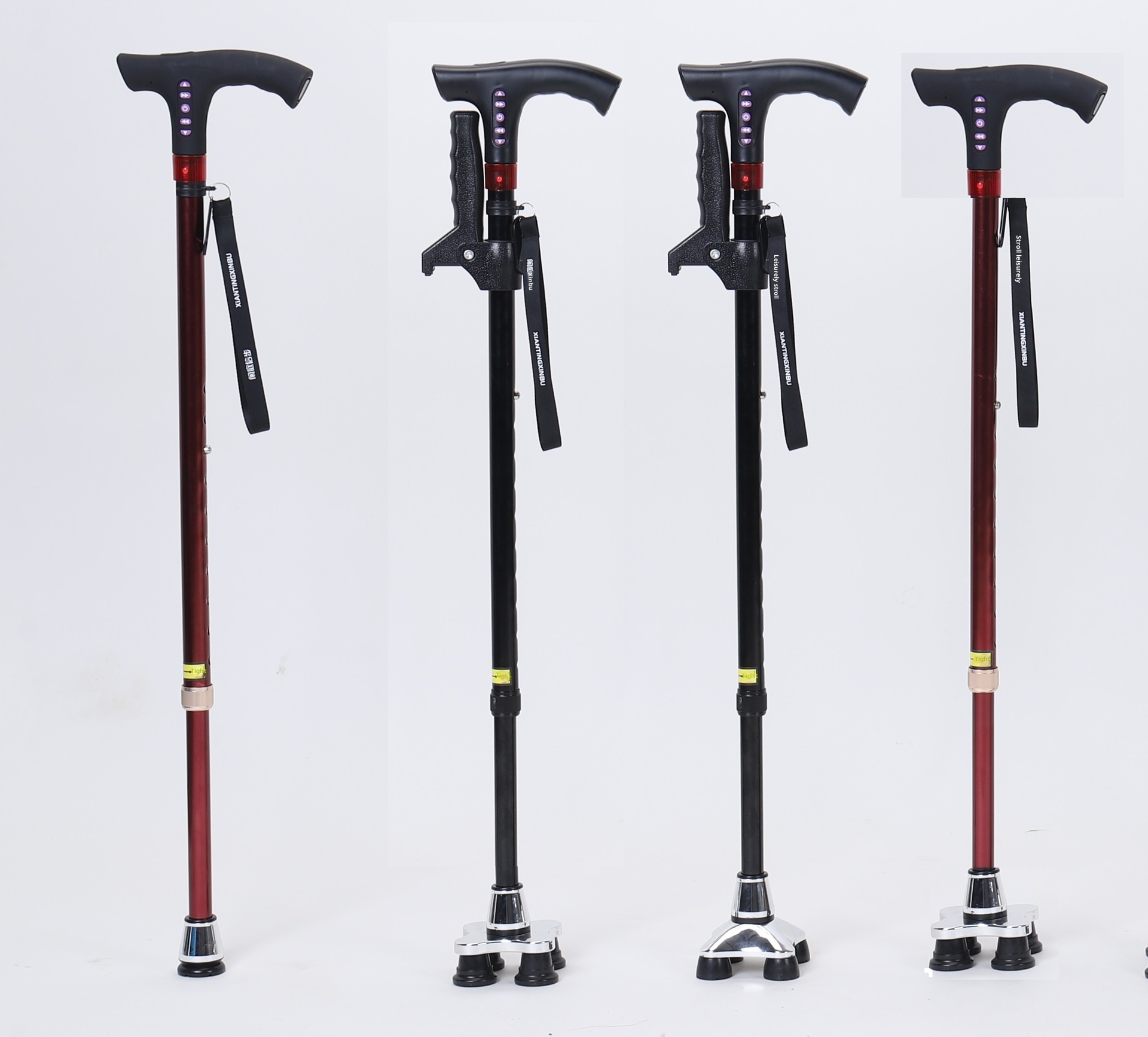 001 Multifunctional Smart Radio Elderly, Anti-Slip Telescopic Cane With Light, Aluminum Alloy Walking Stick For Seniors_voghion.com