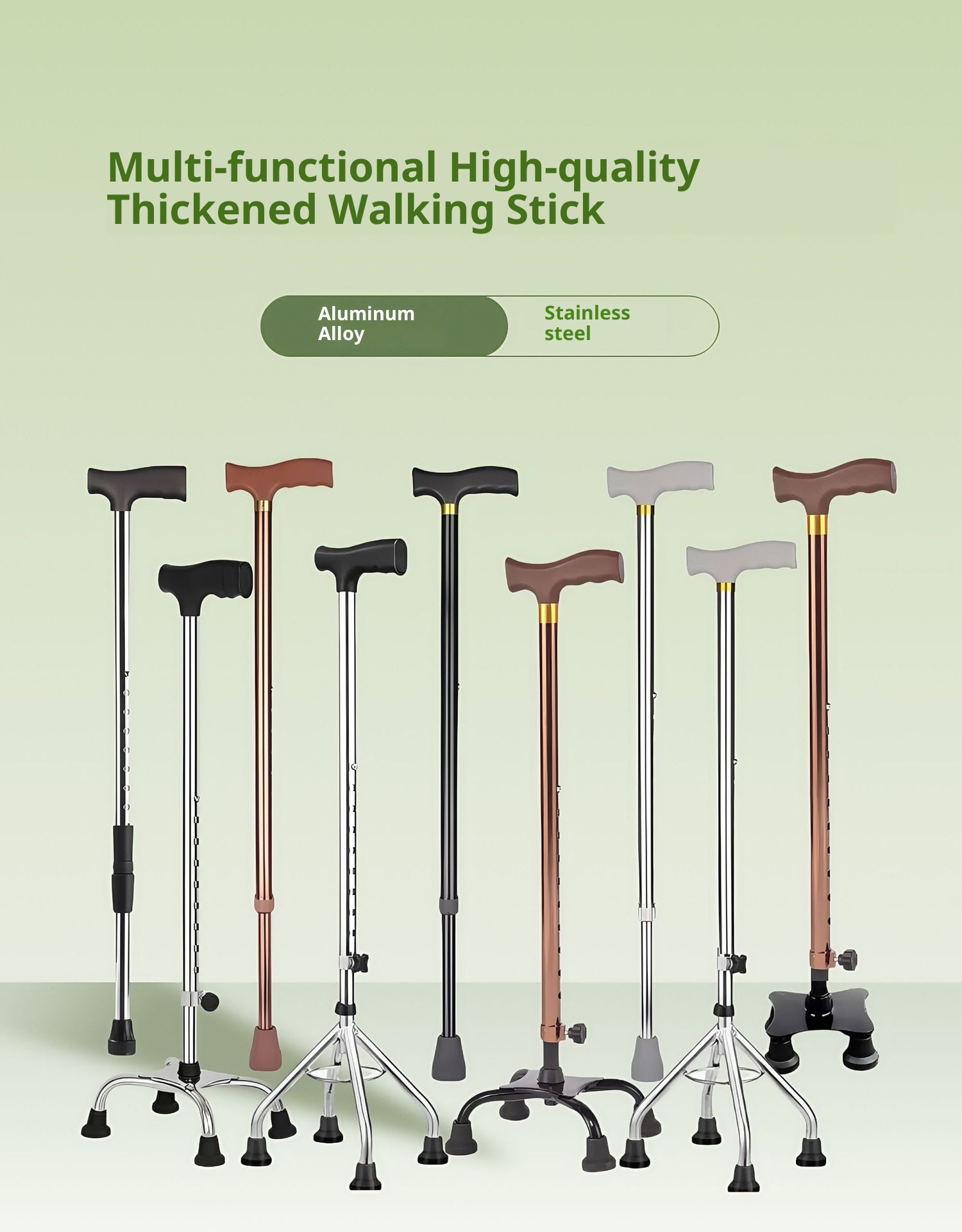 001 For Elderly, Thickened Anti-Slip Stick, Telescopic Adjustable Stainless Steel Aluminum Alloy Walking Stick_voghion.com