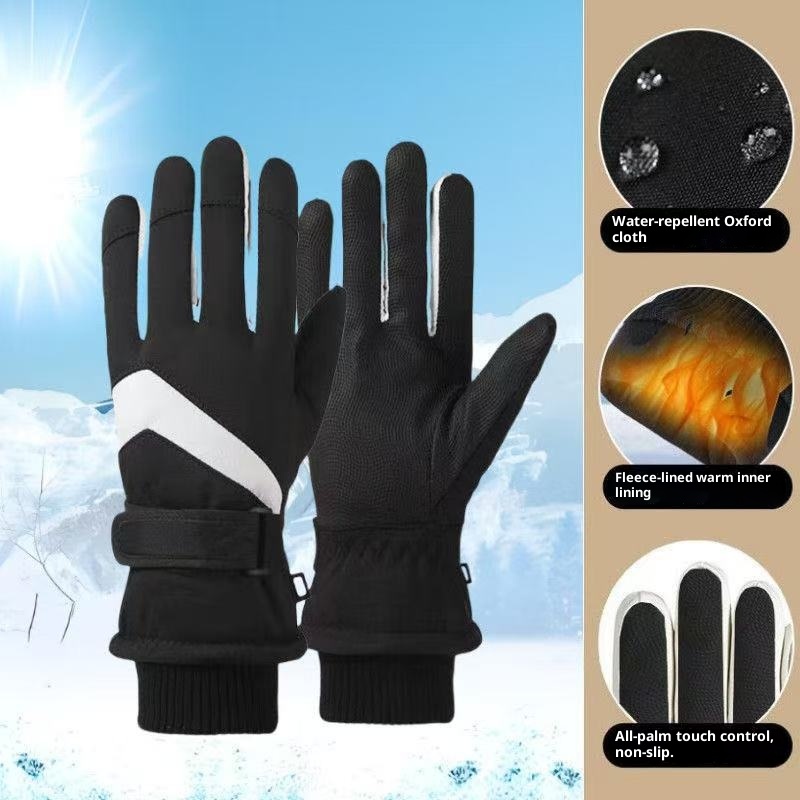 001 Herren Winter-Skihandschuhe mit Touchscreen, wasserdicht, winddicht, warm, mit Fleece gefüttert, kältebeständig, für Outdoor-Aktivitäten wie Radfahren und Bergsteigen_voghion.com