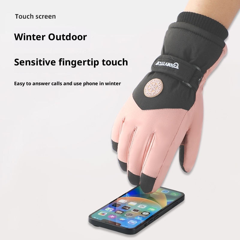 001 Touchscreen Winter Ski For Women With Anti-Lost Buckle, Outdoor Cold-Proof Thickened Fleece-Lined Cycling Warm Gloves_voghion.com