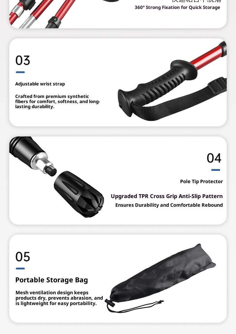 001 Ultra-light Aluminum Alloy Hiking Stick Folding Professional Outdoor Trekking Pole Five-section Anti-slip Climbing_voghion.com