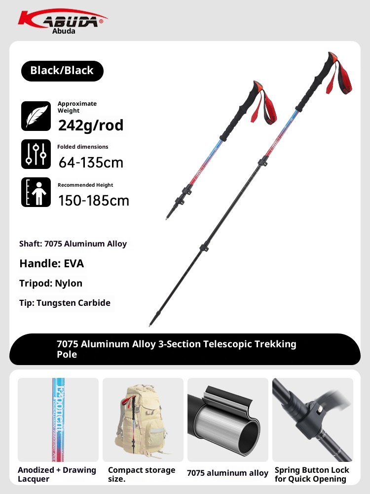 001 7075 Bastone da passeggio telescopico antiscivolo professionale ultraleggero in lega di alluminio per esterni_voghion.com